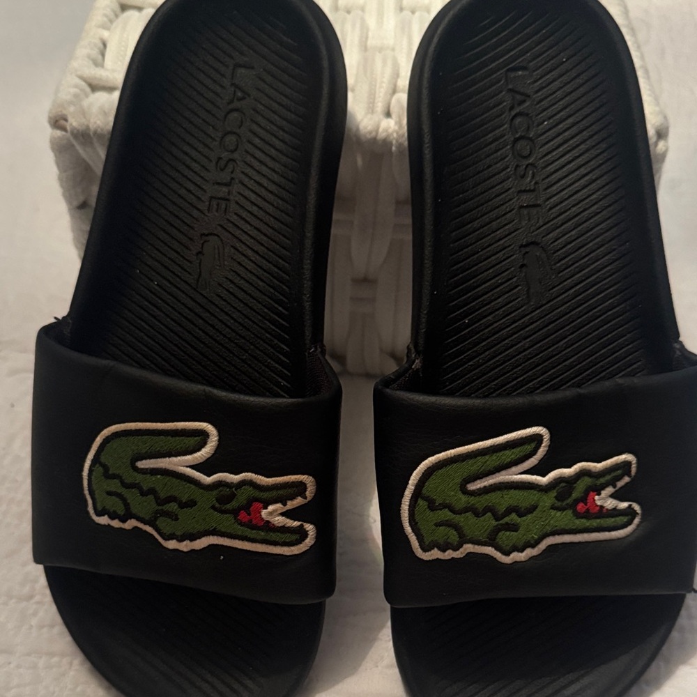 Lacoste Black and Green Slide Sandals